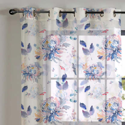 Elegant Floral Print Sheer Semi Transparent Curtain - Set of 2 -DS72A