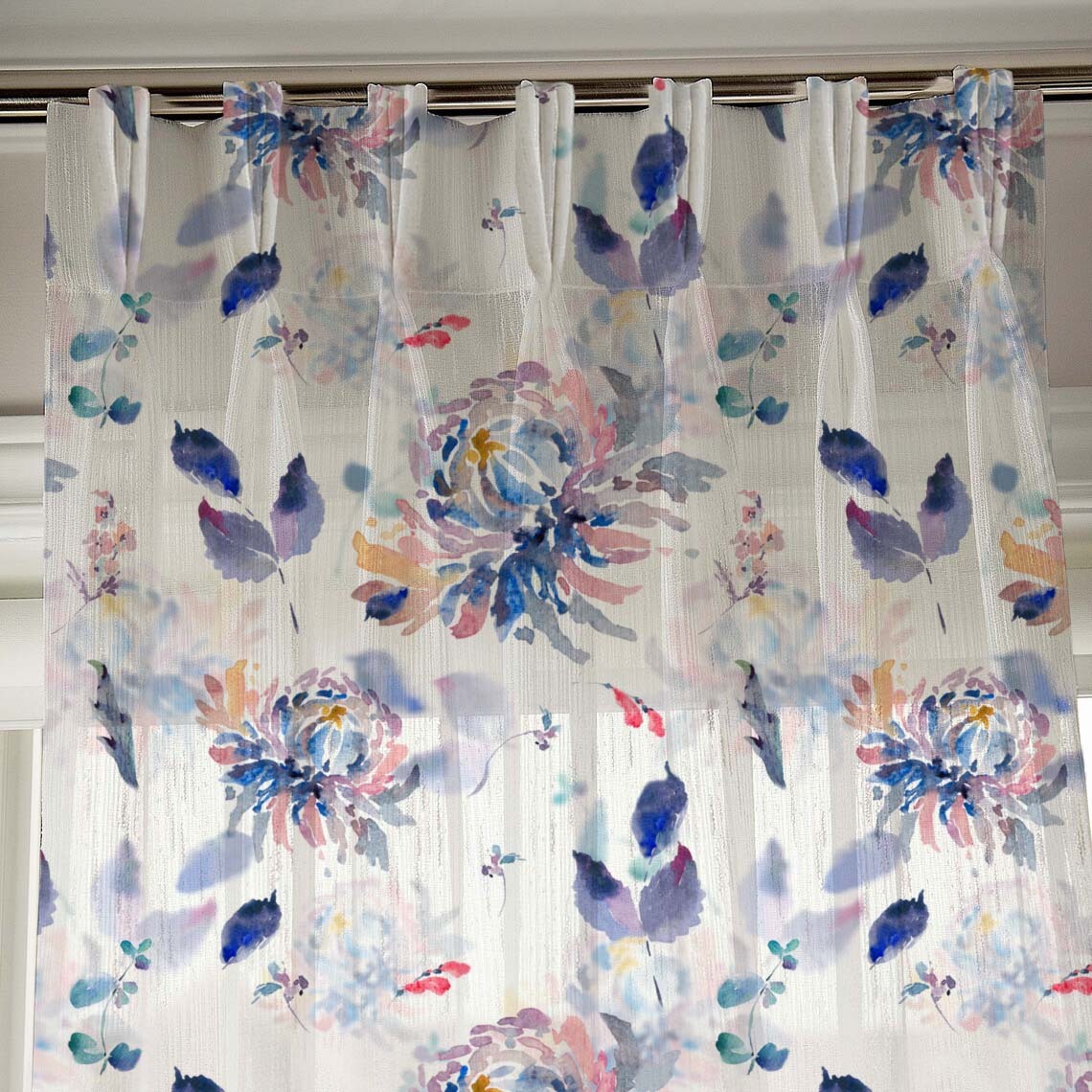 Elegant Floral Print Sheer Semi Transparent Curtain - Set of 2 -DS72A