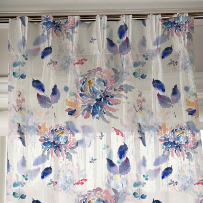 Elegant Floral Print Sheer Semi Transparent Curtain - Set of 2 -DS72A
