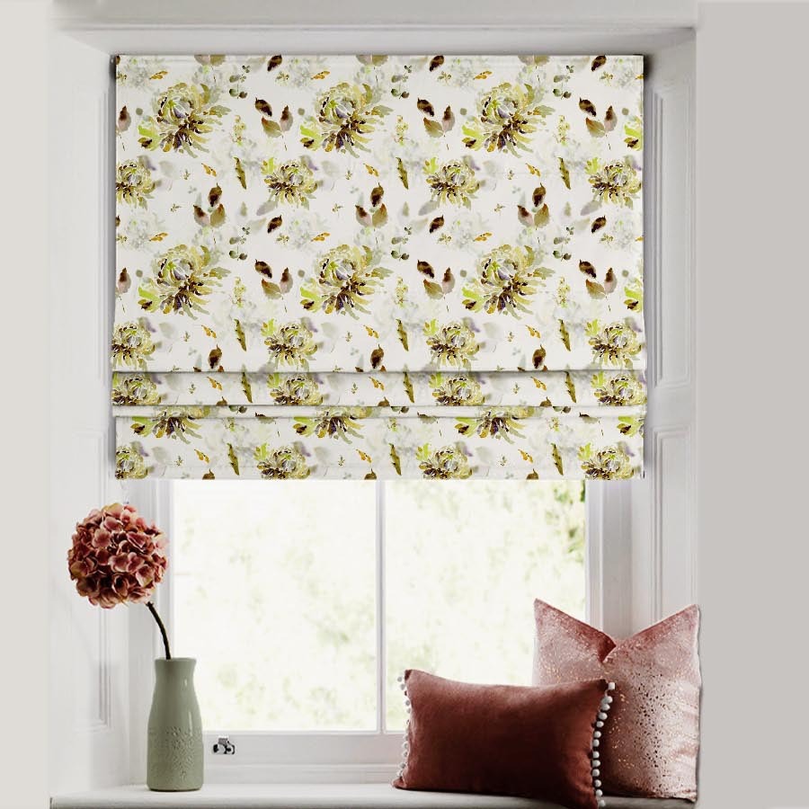 Aquarelle Garden Floral Olive Satin Roman Blind (DS72F)