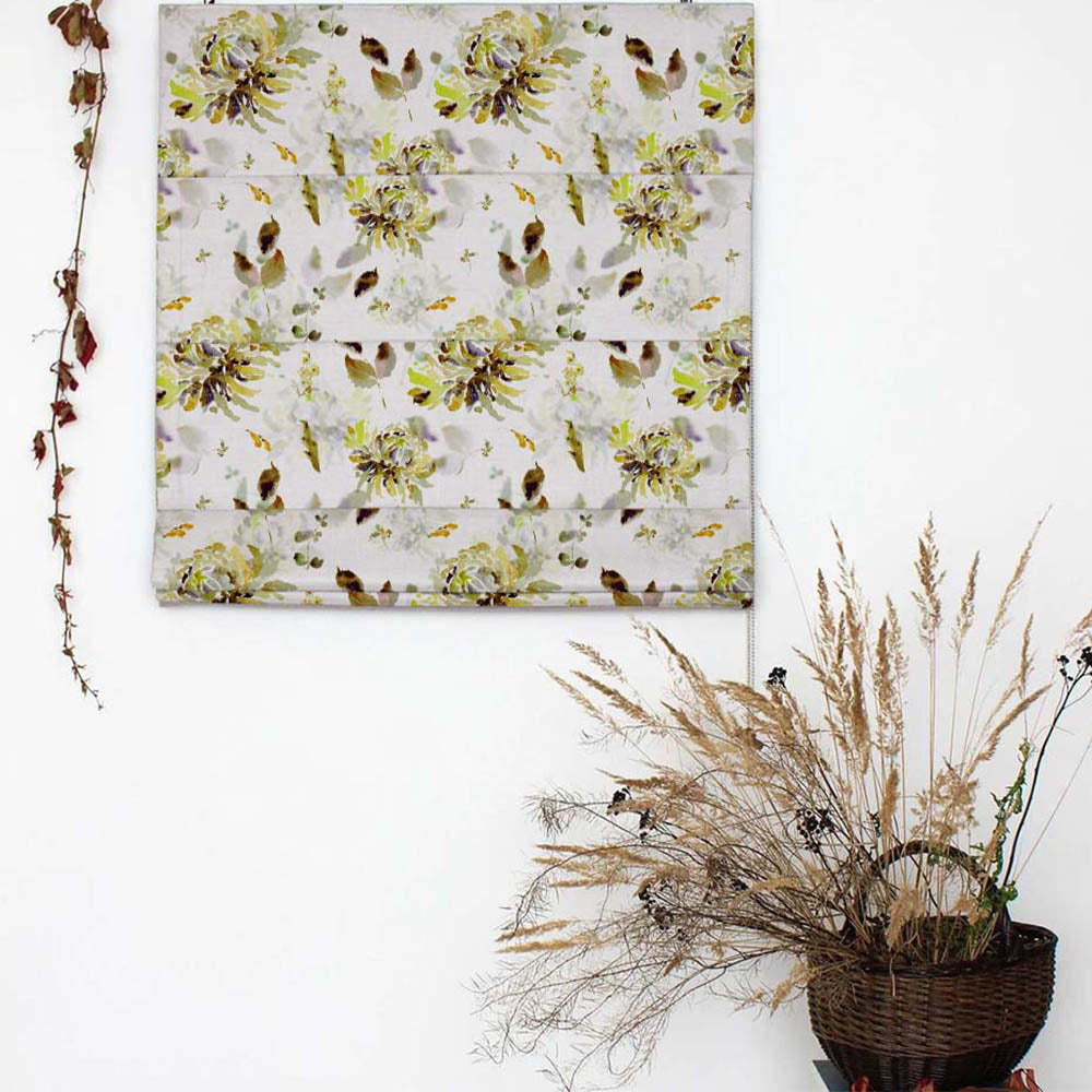 Aquarelle Garden Floral Olive Satin Roman Blind (DS72F)