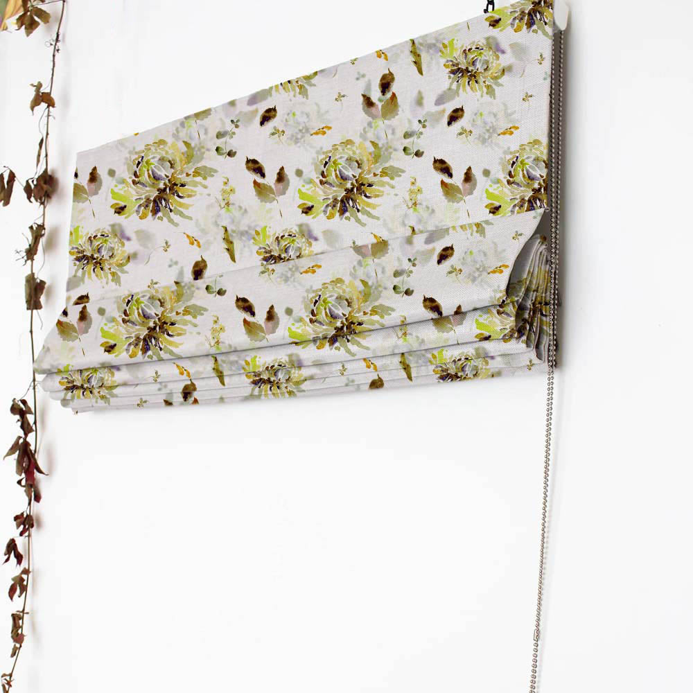 Aquarelle Garden Floral Olive Satin Roman Blind (DS72F)