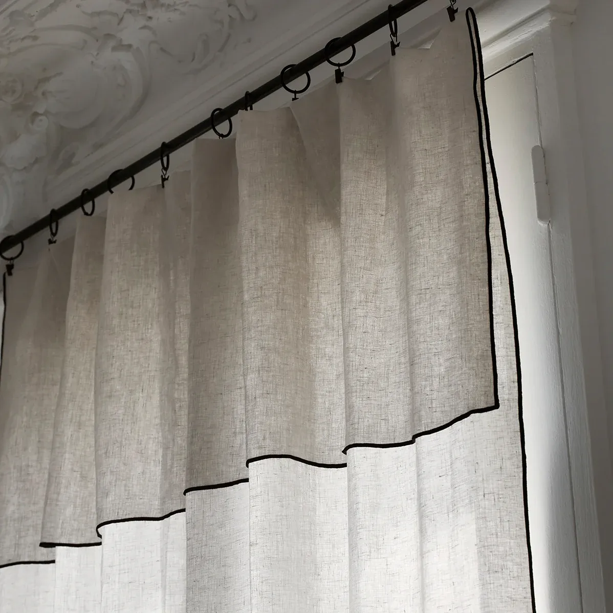 CARLINA Limestone and Black Borden Panel Curtains