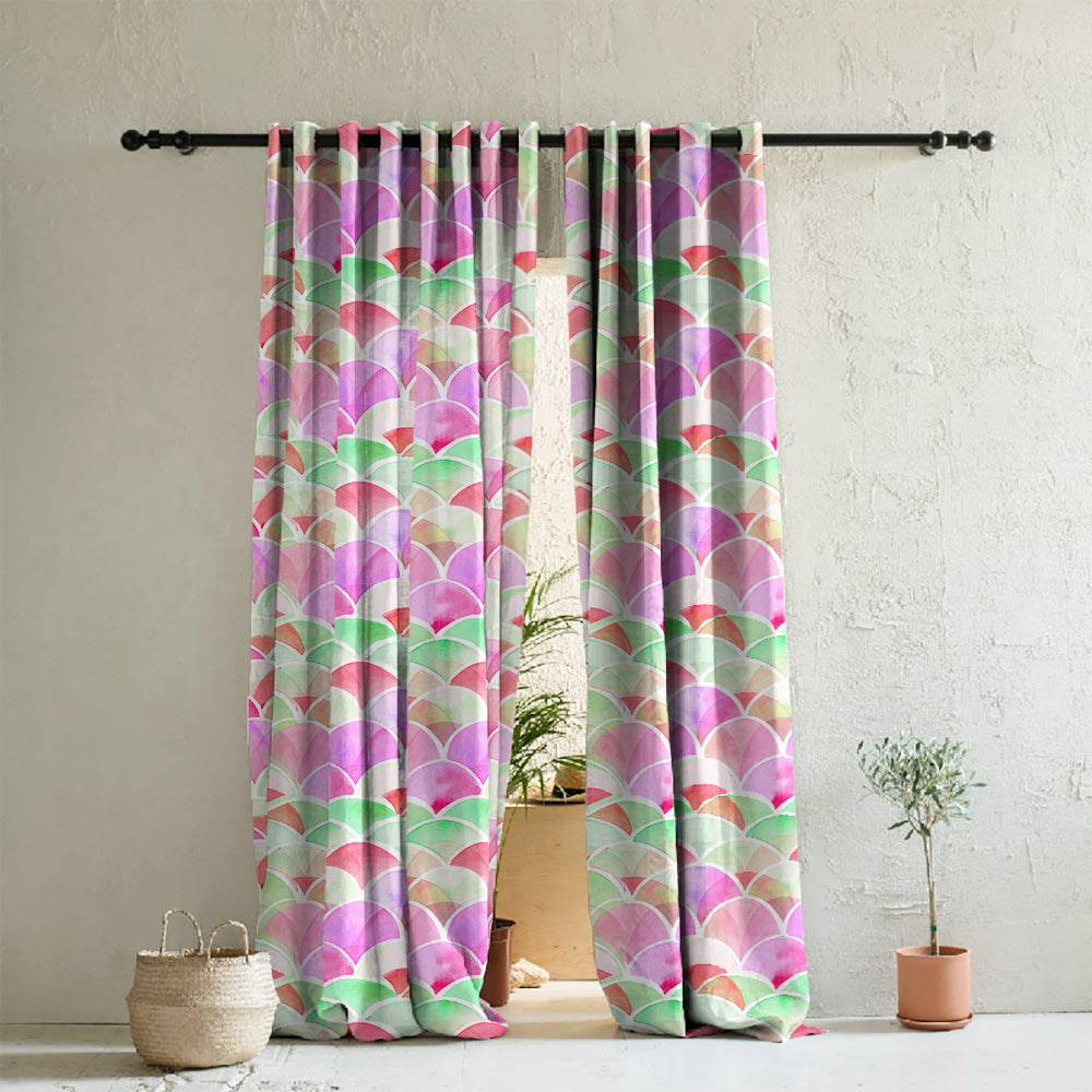 Vibrant Dreams Geometric Pink Heavy Satin Room Darkening Curtains Set Of 2 - (DS81B)