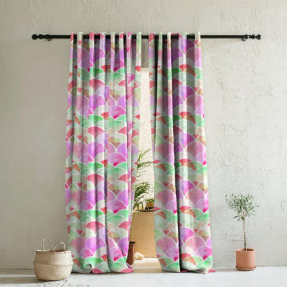 Vibrant Dreams Geometric Pink Heavy Satin Room Darkening Curtains Set Of 2 - (DS81B)