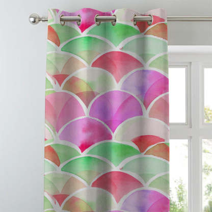 Vibrant Dreams Geometric Pink Heavy Satin Room Darkening Curtains Set Of 2 - (DS81B)