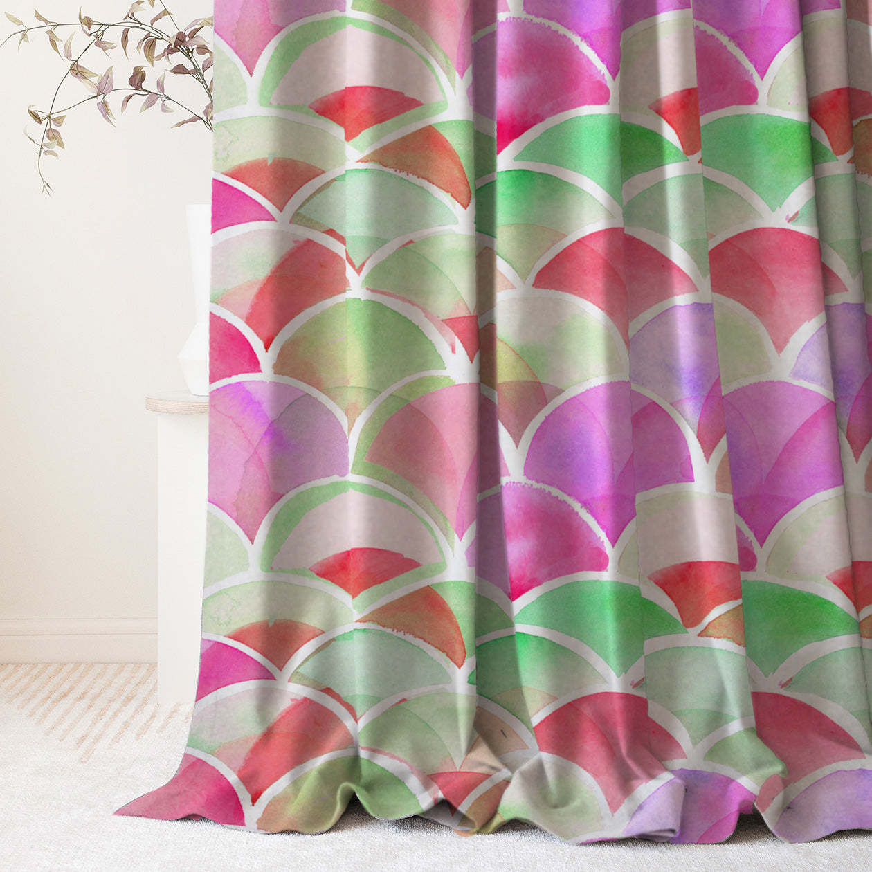 Vibrant Dreams Geometric Pink Heavy Satin Room Darkening Curtains Set Of 2 - (DS81B)
