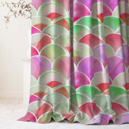 Vibrant Dreams Geometric Pink Heavy Satin Room Darkening Curtains Set Of 2 - (DS81B)