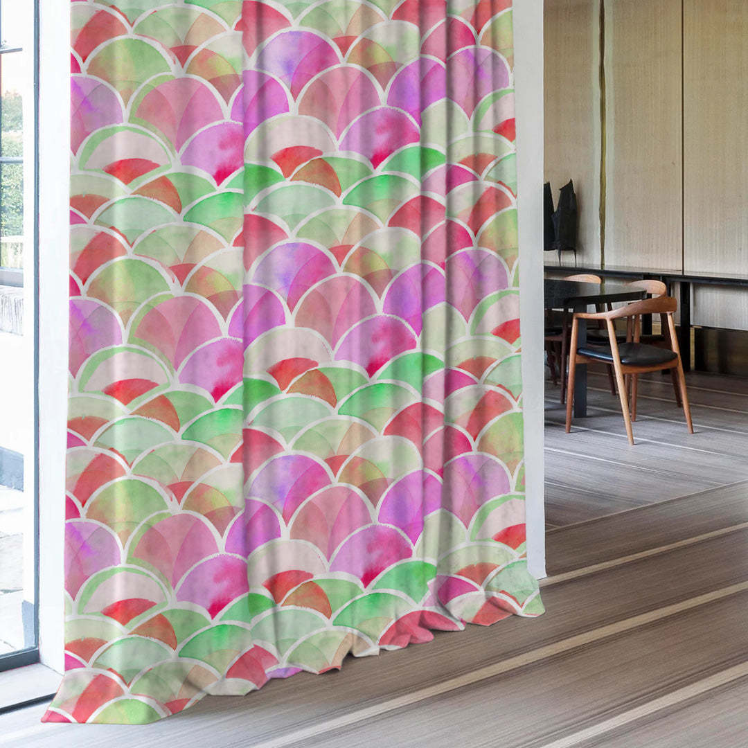 Vibrant Dreams Geometric Pink Heavy Satin Room Darkening Curtains Set Of 2 - (DS81B)