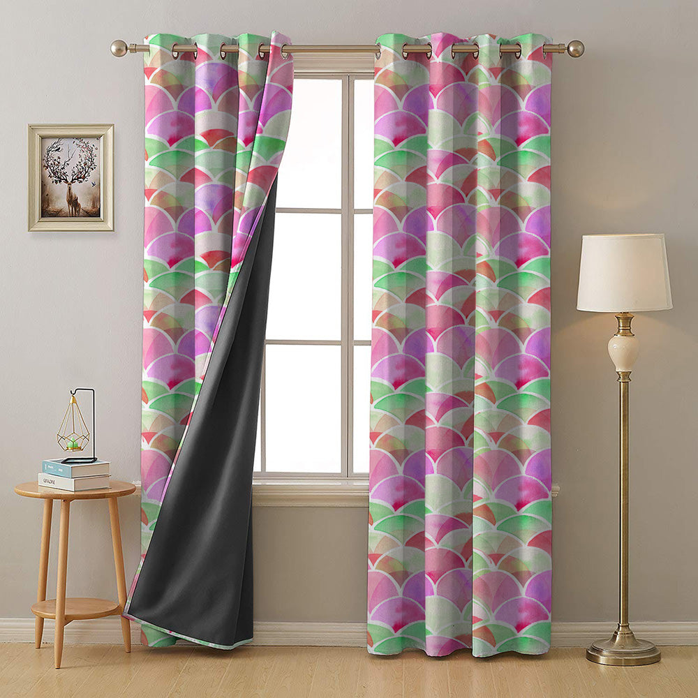 Vibrant Dreams Geometric Pink Heavy Satin Room Darkening Curtains Set Of 2 - (DS81B)