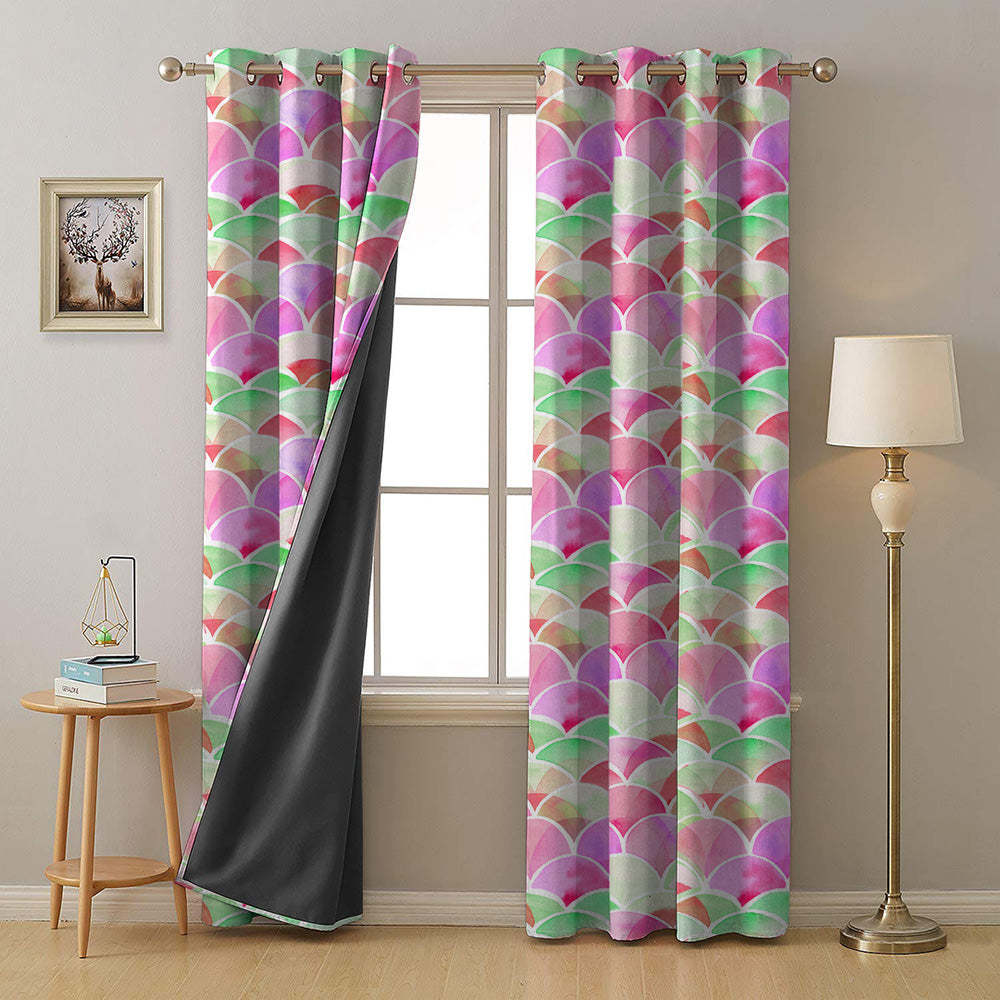 Vibrant Dreams Geometric Pink Heavy Satin Room Darkening Curtains Set Of 2 - (DS81B)