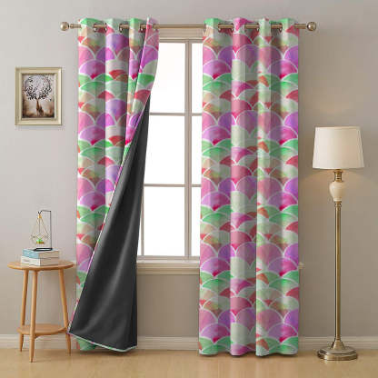 Vibrant Dreams Geometric Pink Heavy Satin Room Darkening Curtains Set Of 2 - (DS81B)