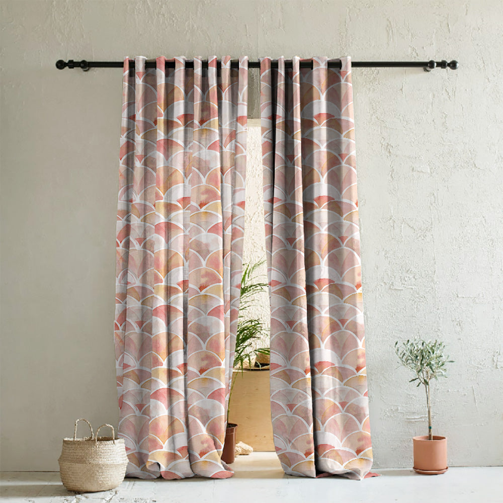 Vibrant Dreams Geometric Rust Heavy Satin Room Darkening Curtains Set Of 2 - (DS81E)