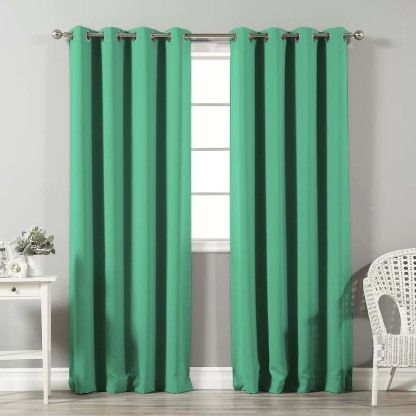 Jacquard Room Darkening Curtains in Just Green Set Of 2 - (P81)