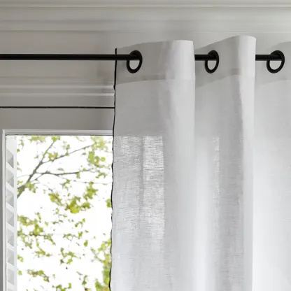 CARLINA Pure White Eyelet Curtains with Black Borden Trim