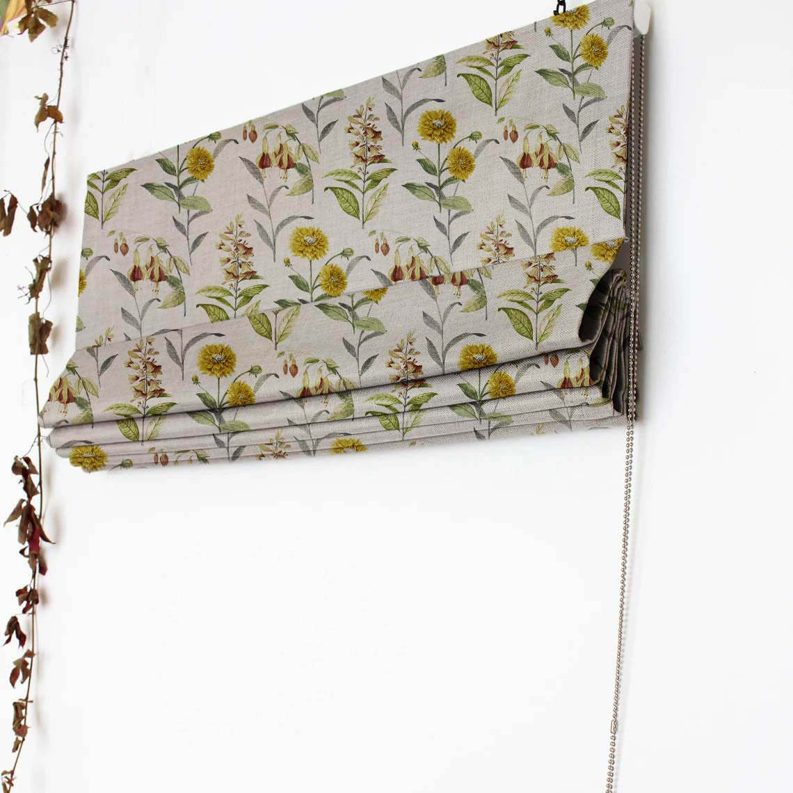 Sunny Delight Floral Mustard Yellow Satin Roman Blind (DS90A)