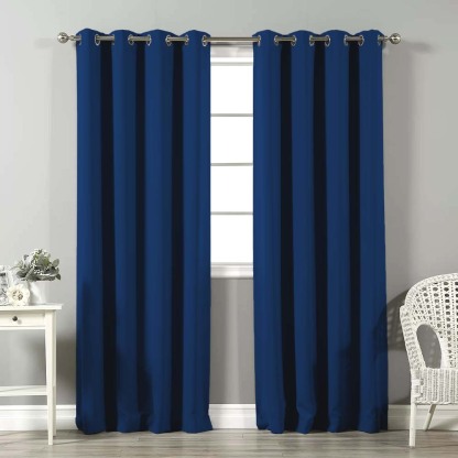 Jacquard Room Darkening Curtains in Persian Blue Set Of 2 - (P93)