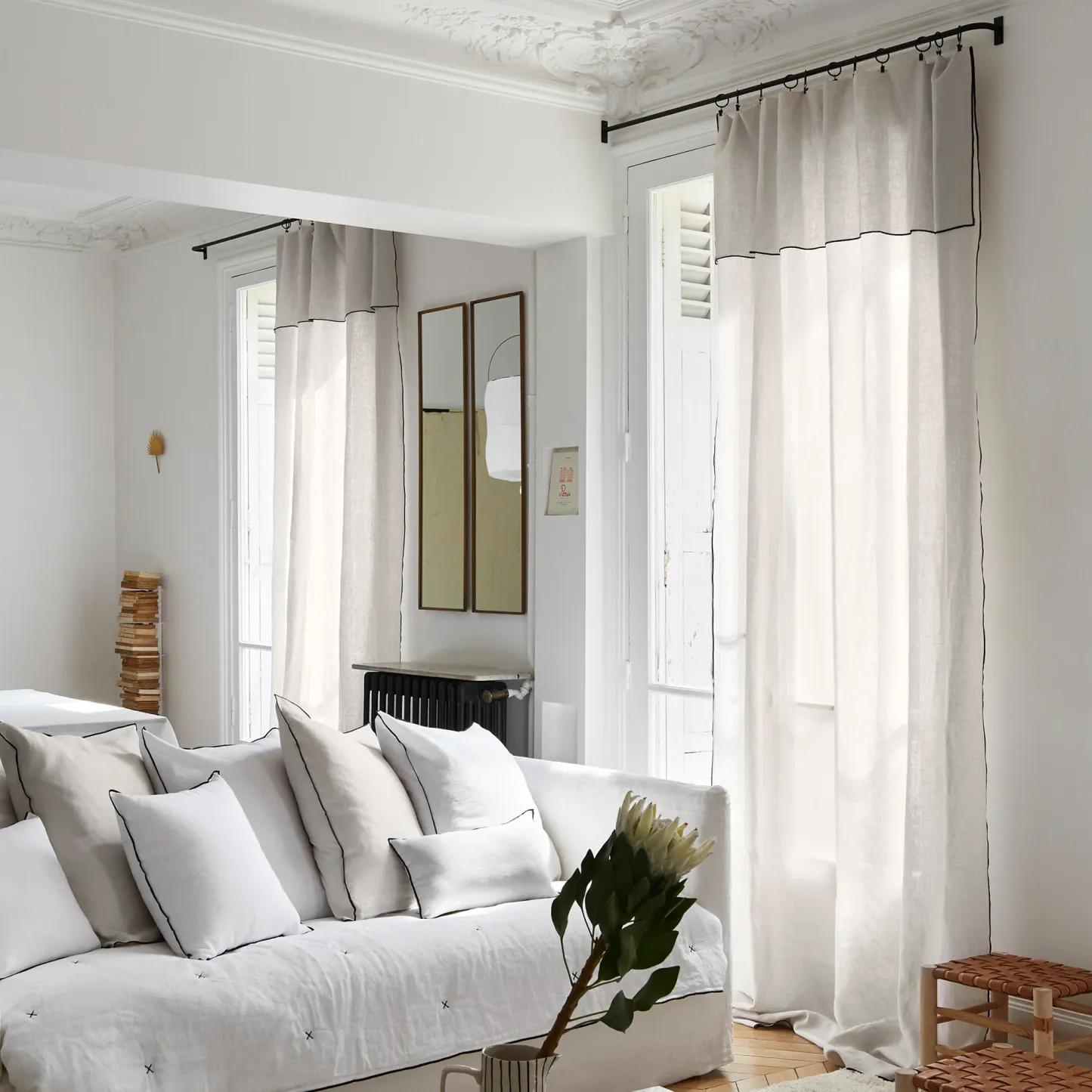 CARLINA Limestone and Black Borden Panel Curtains