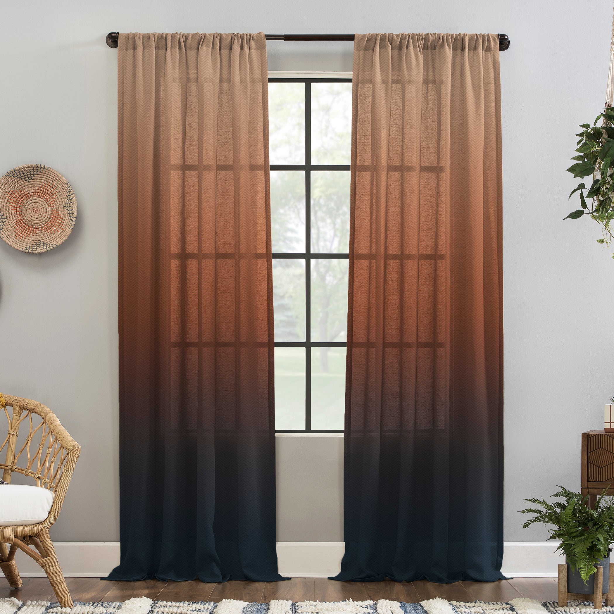 Digital Boho Printed Twill Textured Room Darkening Curtains Set Of 2 - DSBH03
