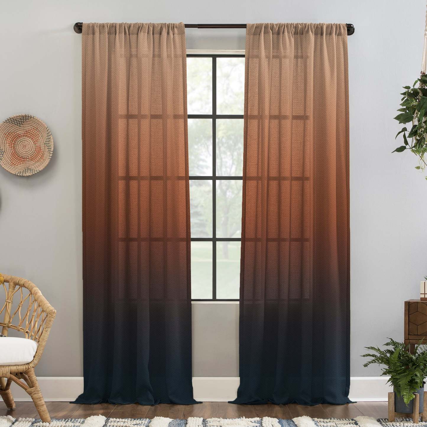 Digital Boho Printed Twill Textured Room Darkening Curtains Set Of 2 - DSBH03
