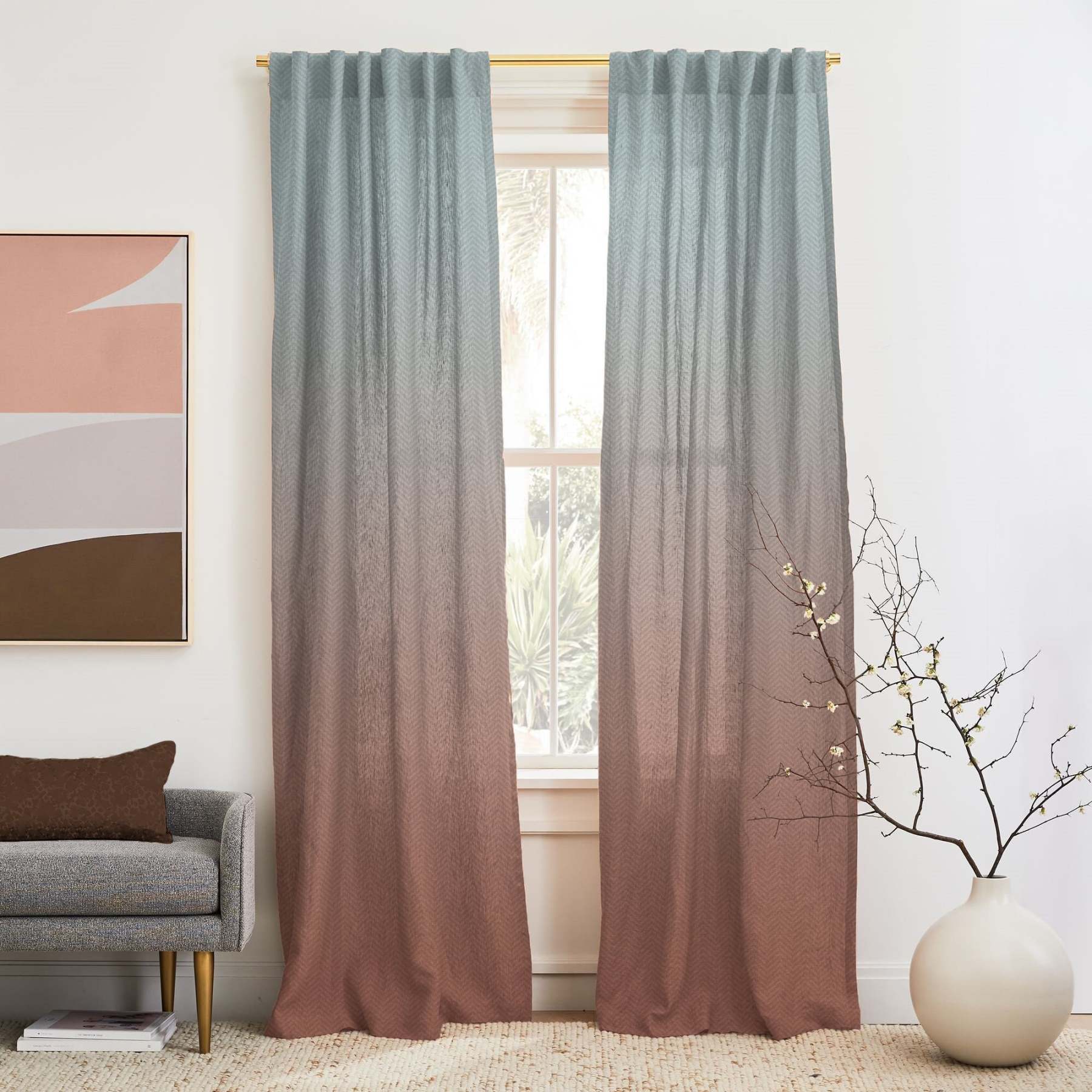 Digital Boho Printed Twill Textured Room Darkening Curtains Set Of 2 - DSBH05