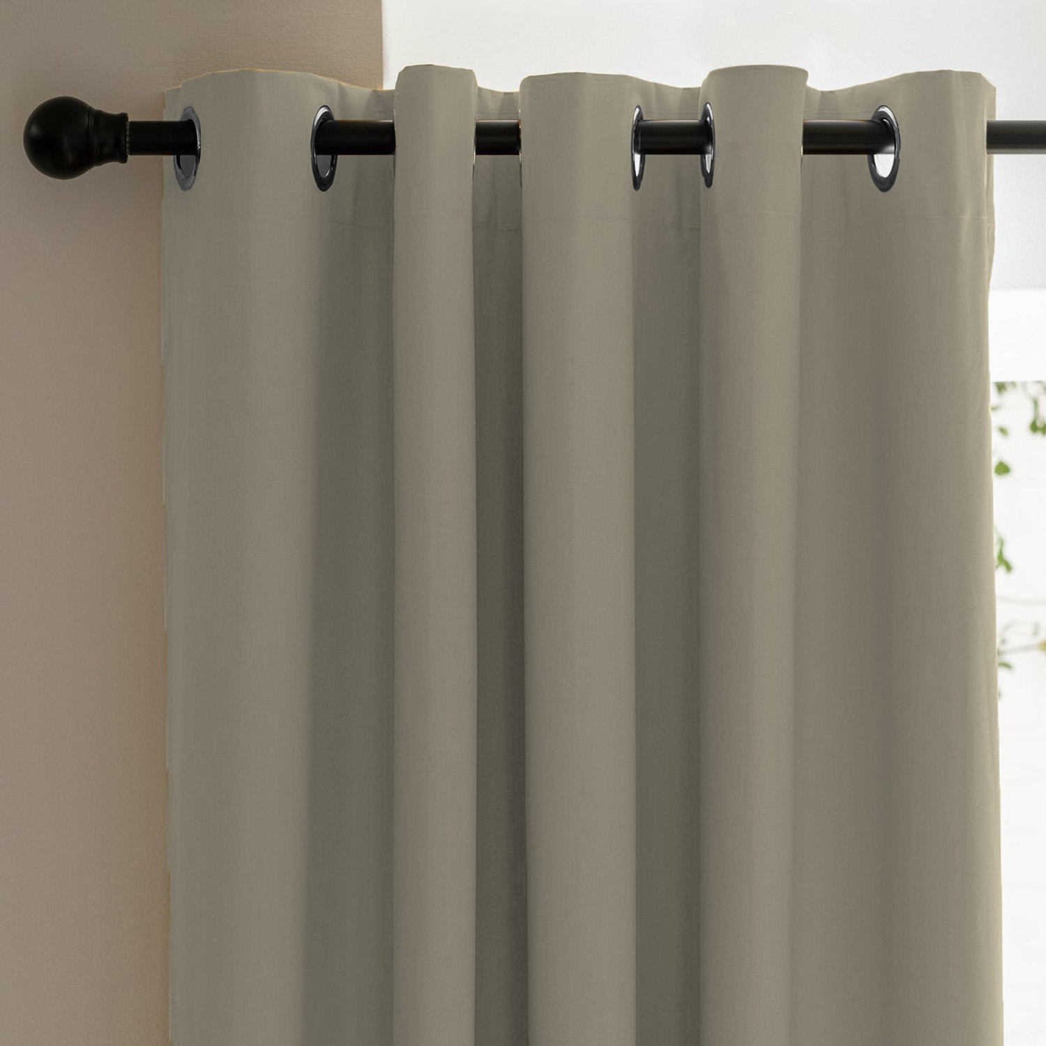 Sand Beige Micro Poly 100% Blackout Noise Reduction Thermal Insulation Curtain Set of 2 - (SandBeige4PASS)