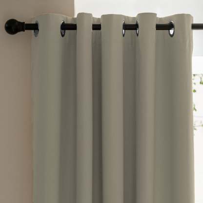 Sand Beige Micro Poly 100% Blackout Noise Reduction Thermal Insulation Curtain Set of 2 - (SandBeige4PASS)