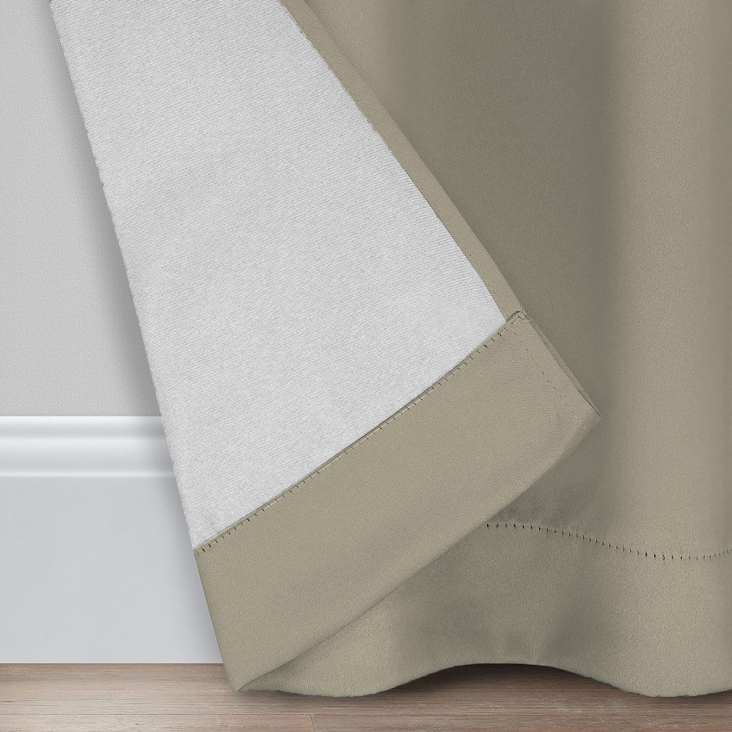 Sand Beige Micro Poly 100% Blackout Noise Reduction Thermal Insulation Curtain Set of 2 - (SandBeige4PASS)