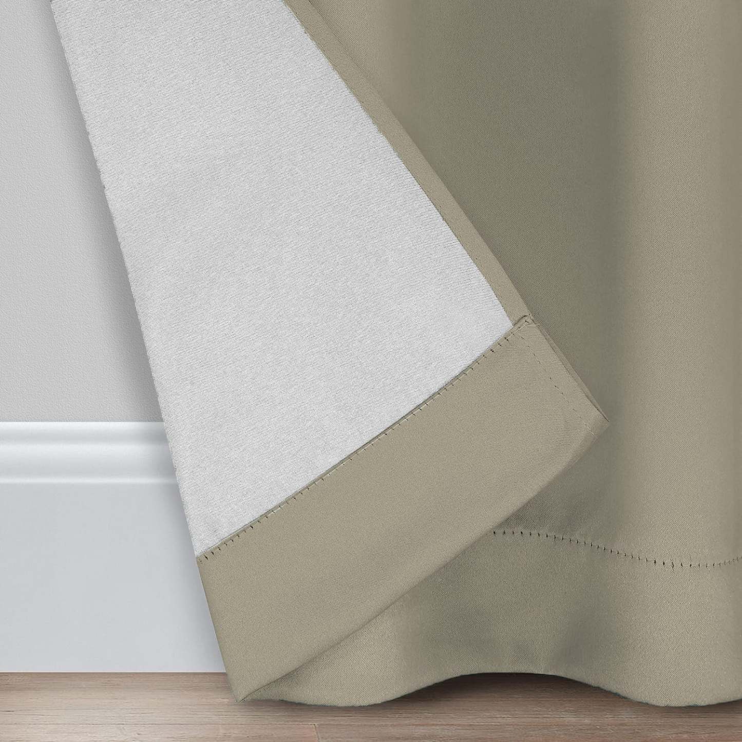 Sand Beige Micro Poly 100% Blackout Noise Reduction Thermal Insulation Curtain Set of 2 - (SandBeige4PASS)