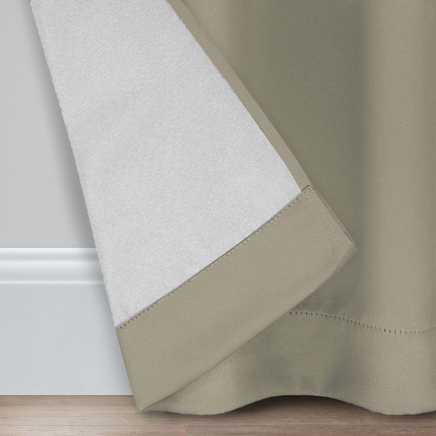 Sand Beige Micro Poly 100% Blackout Noise Reduction Thermal Insulation Curtain Set of 2 - (SandBeige4PASS)