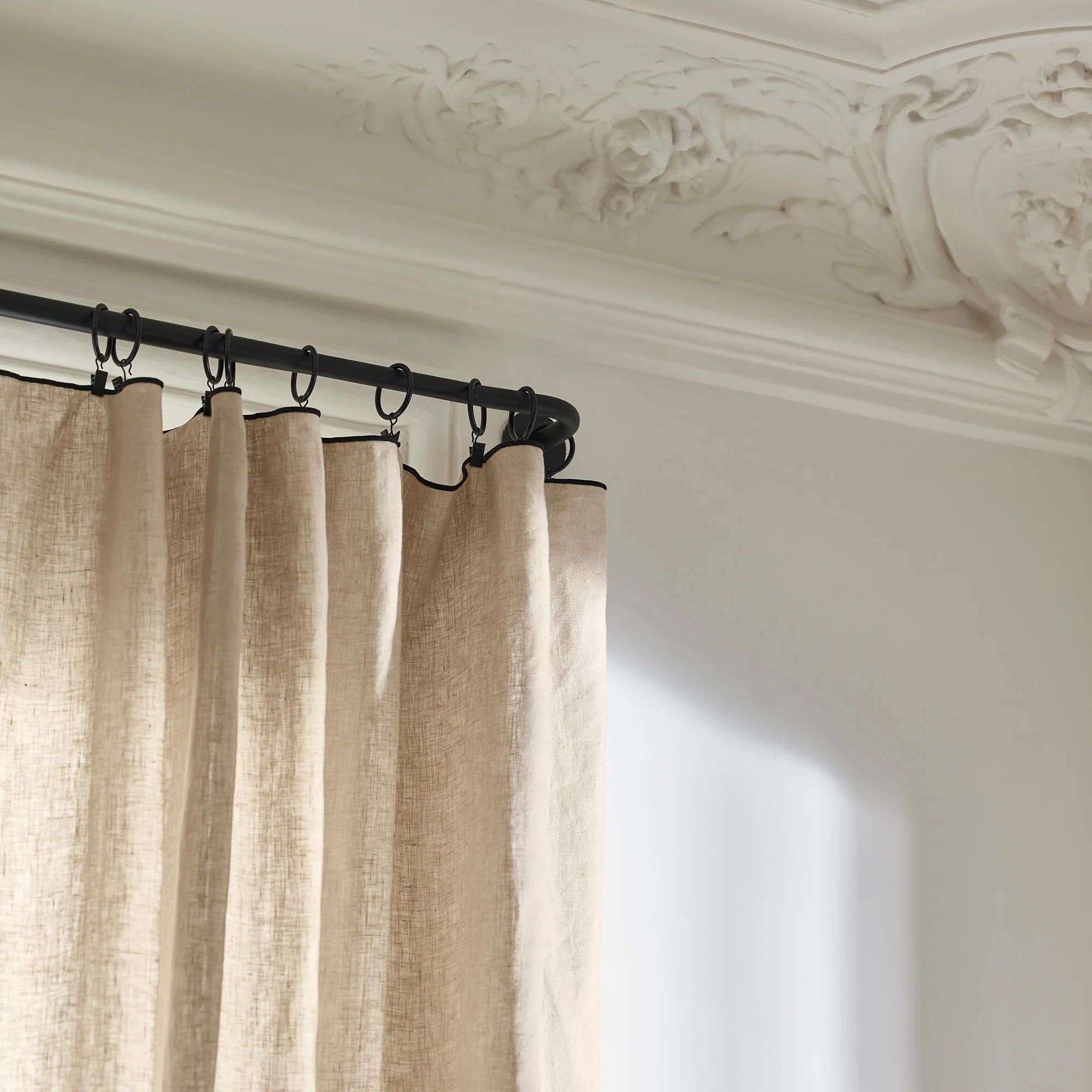 Carlina Sheer Washed Linen Curtain, Black Edged for a Refined Look