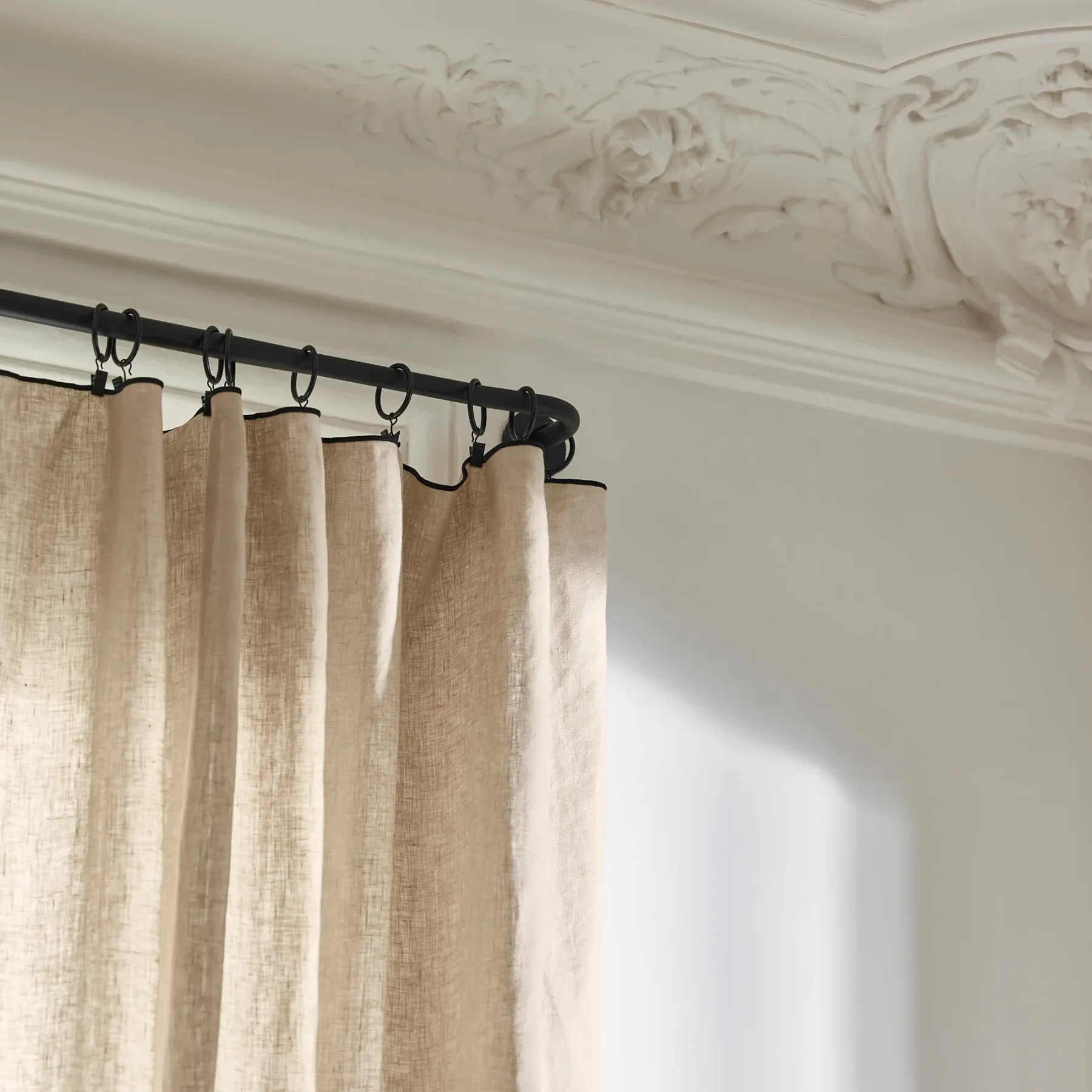 Carlina Sheer Washed Linen Curtain, Black Edged for a Refined Look