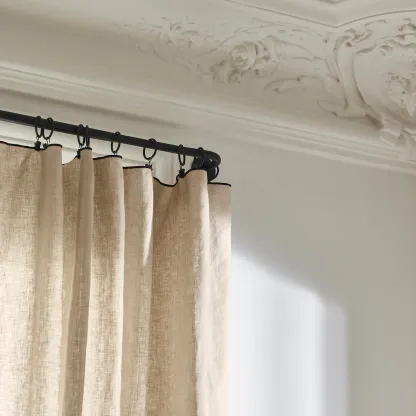 Carlina Sheer Washed Linen Curtain, Black Edged for a Refined Look