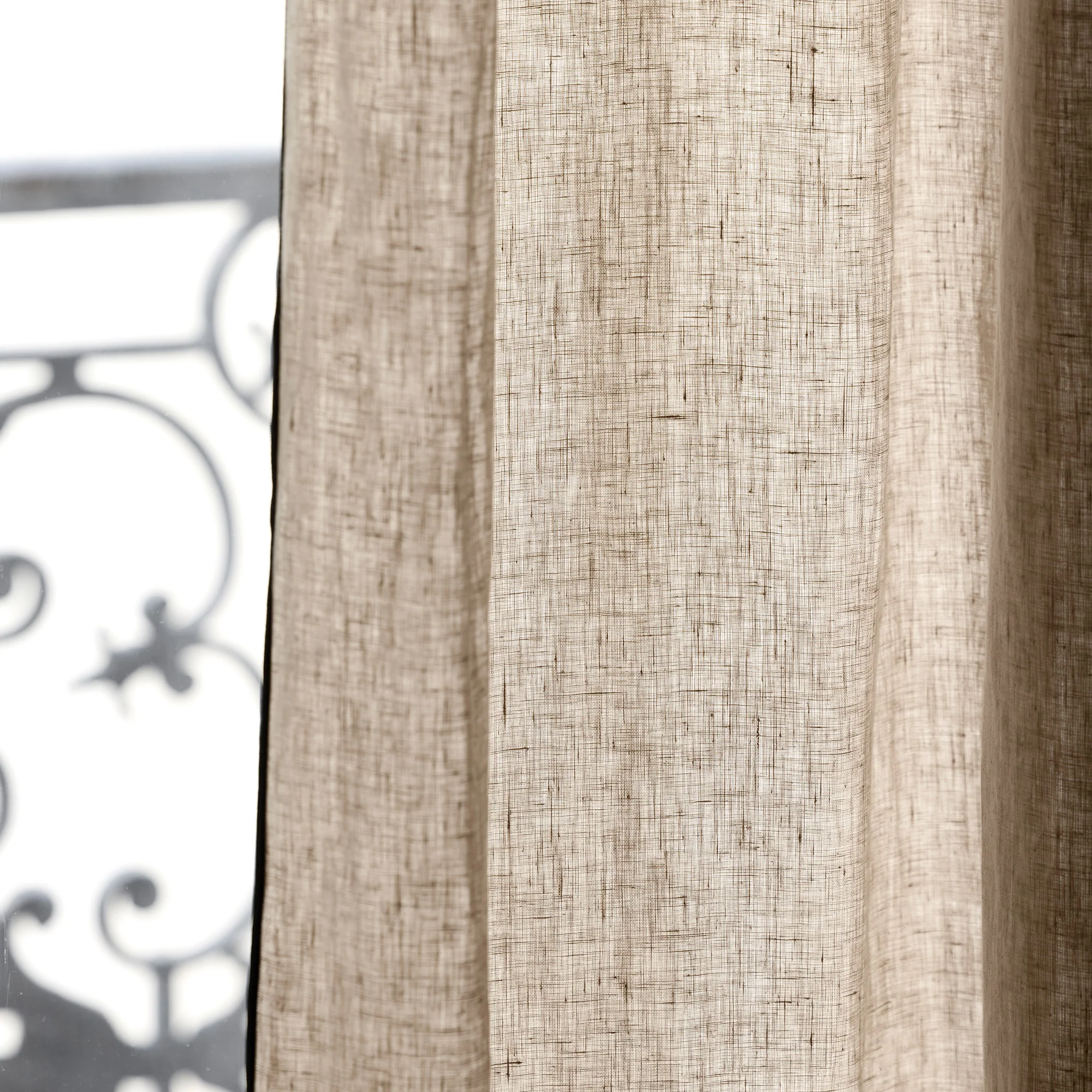 Carlina Sheer Washed Linen Curtain, Black Edged for a Refined Look
