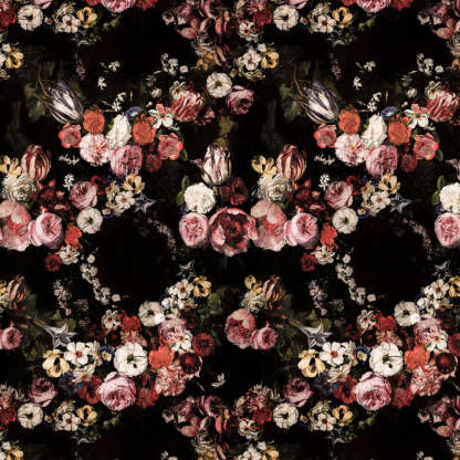 Elegant Floral Print Room Darkening Curtains- Set of 2 -DS 474 C