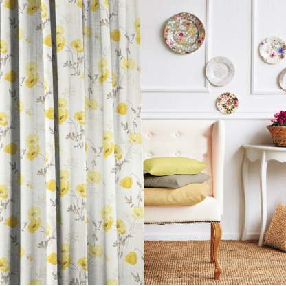Elegant Floral & Ombre Print Combination Room Darkening Curtains - Set Of 4 Door Curtain (133ALINES3) - Yellow & Cream
