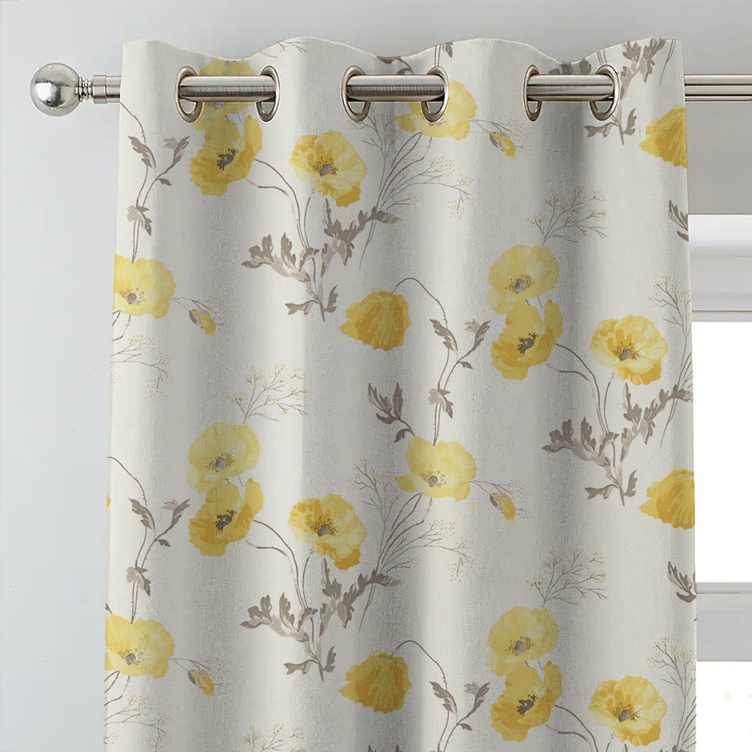 Elegant Floral & Ombre Print Combination Room Darkening Curtains - Set Of 4 Door Curtain (133ALINES3) - Yellow & Cream