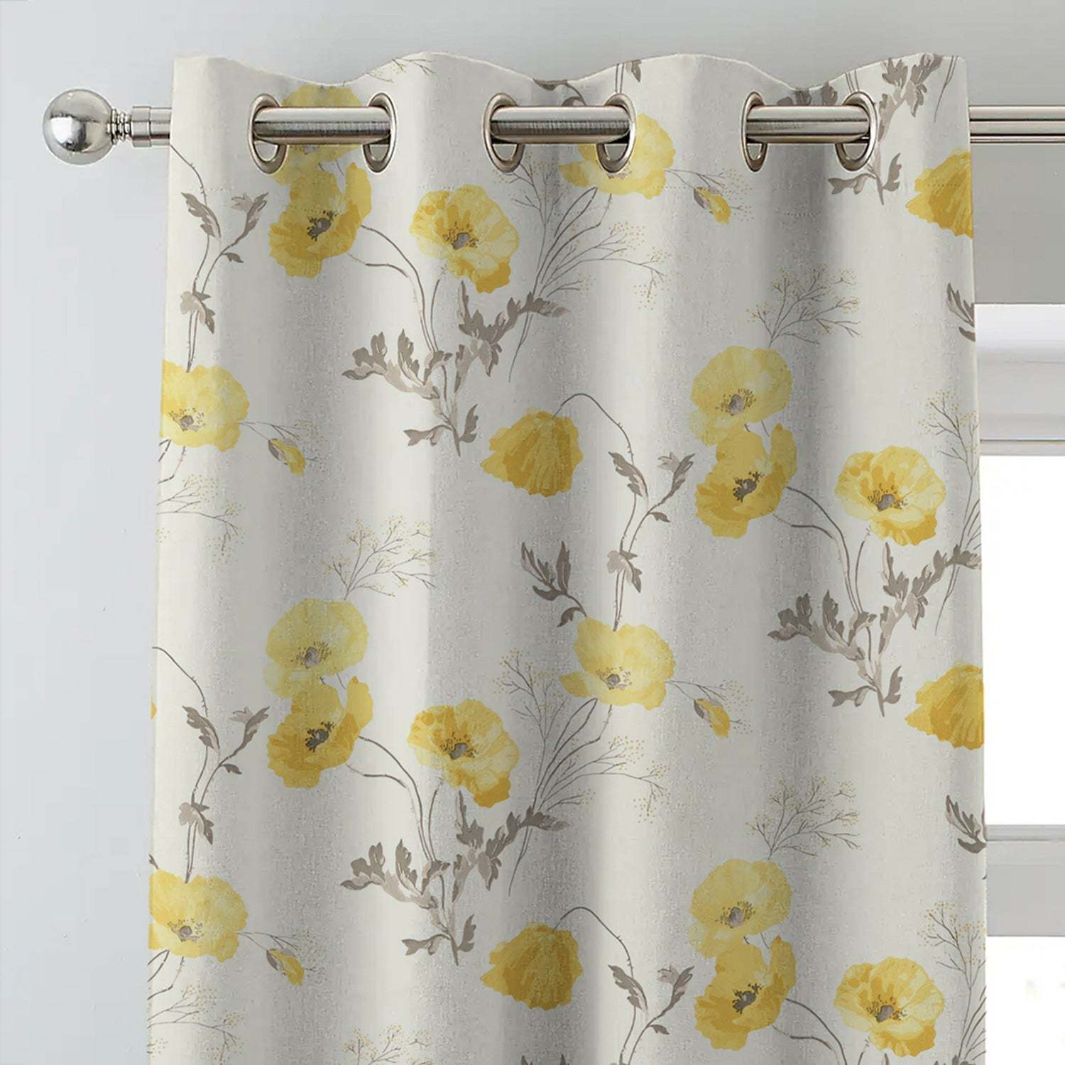 Elegant Floral & Ombre Print Combination Room Darkening Curtains - Set Of 4 Door Curtain (133ALINES3) - Yellow & Cream
