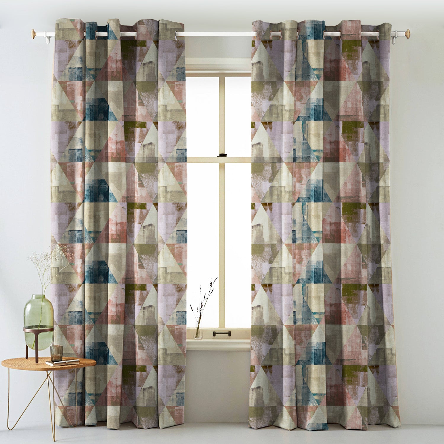 Elegant Geometric Print Matt Finish  Room Darkening Curtain Set of 2 -  MTDS145B