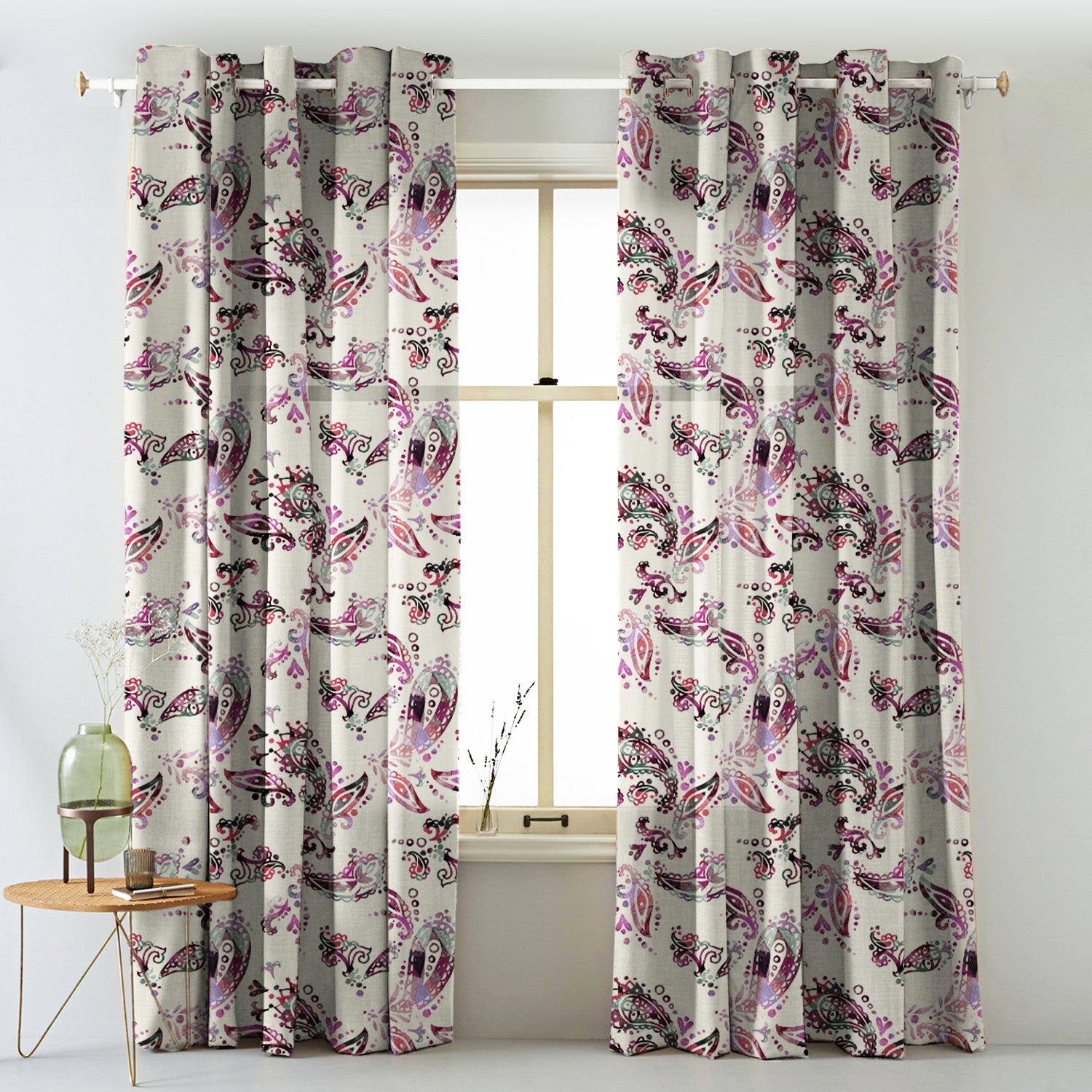 Elegant Floral Print Matt Finish  Room Darkening Curtain Set of 2 -  MTDS18D