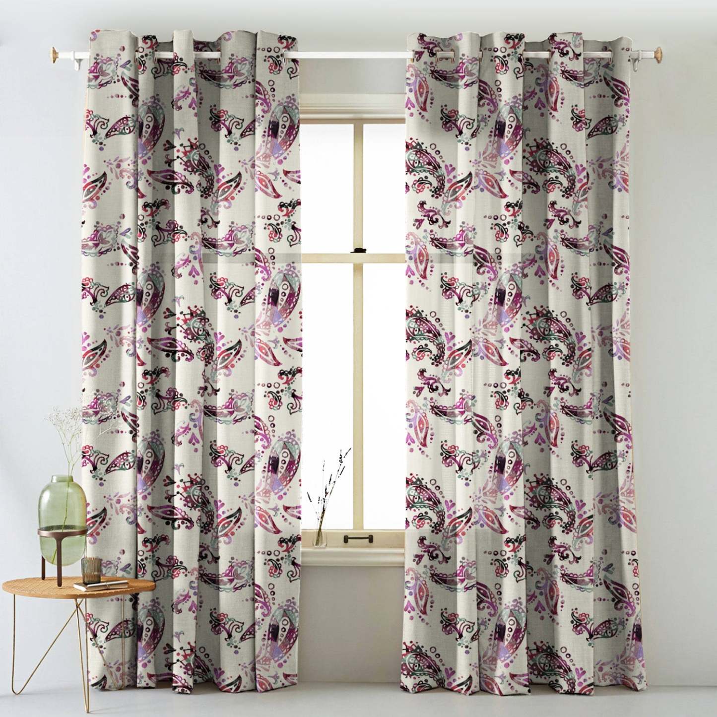 Elegant Floral Print Matt Finish Room Darkening Curtain Set of 2 - MTDS18D