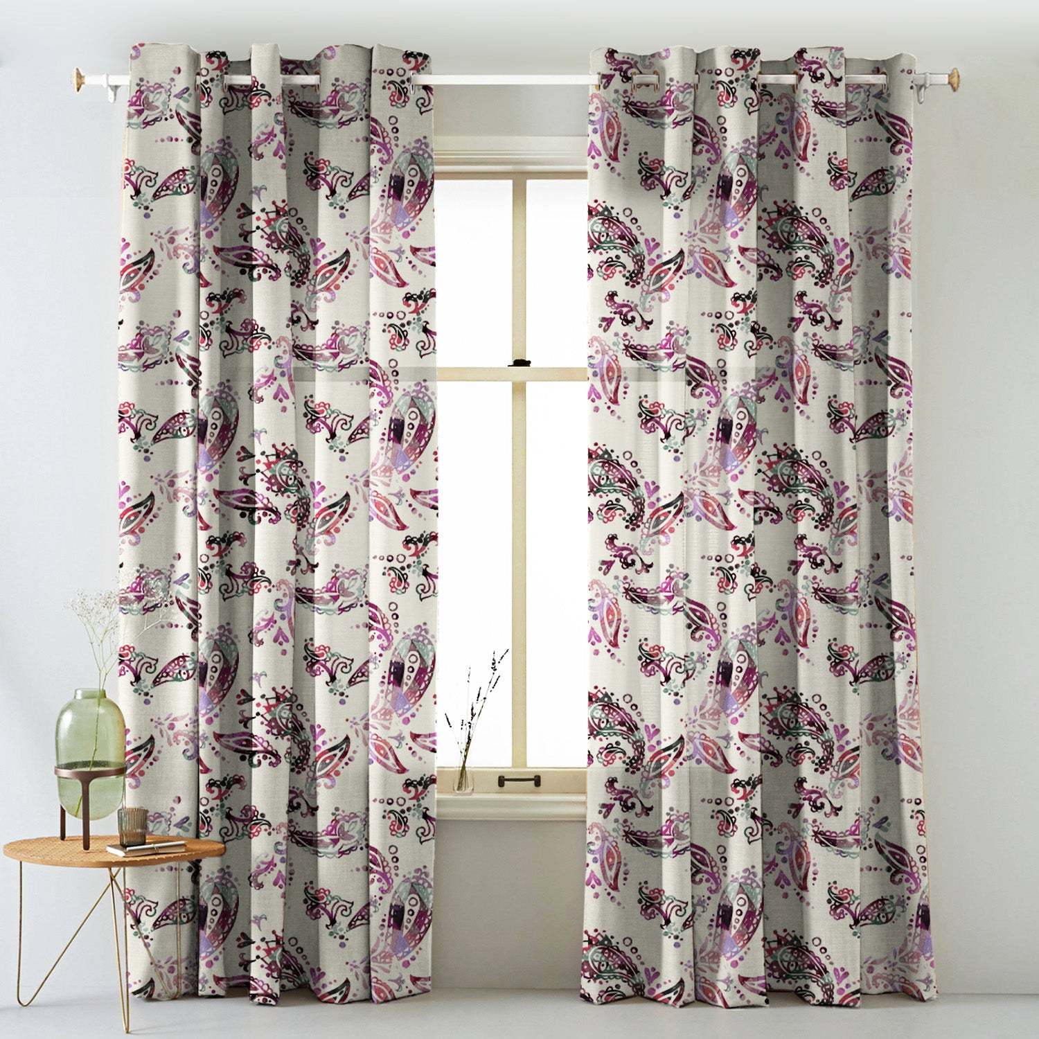 Elegant Floral Print Matt Finish Room Darkening Curtain Set of 2 - MTDS18D