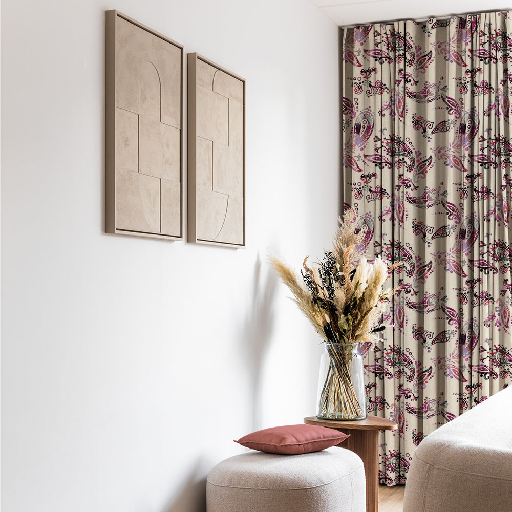 Elegant Floral Print Matt Finish  Room Darkening Curtain Set of 2 -  MTDS18D