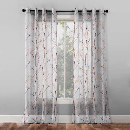 Elegant Floral Print Sheer Semi Transparent Curtain - Set of 2 -DS263A