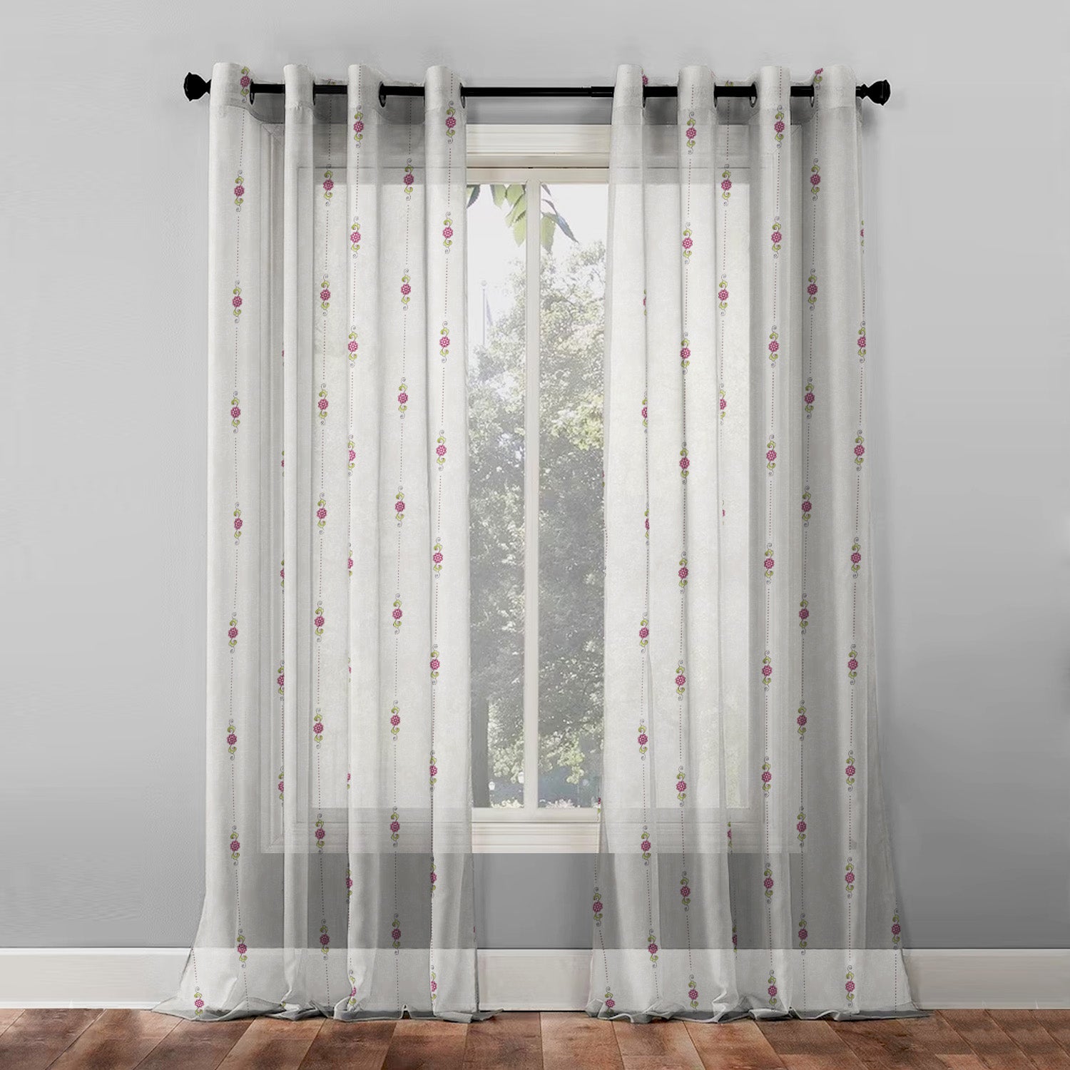 Elegant Ethenic  Print Sheer Semi Transparent Curtain - Set of 2 -DS274A