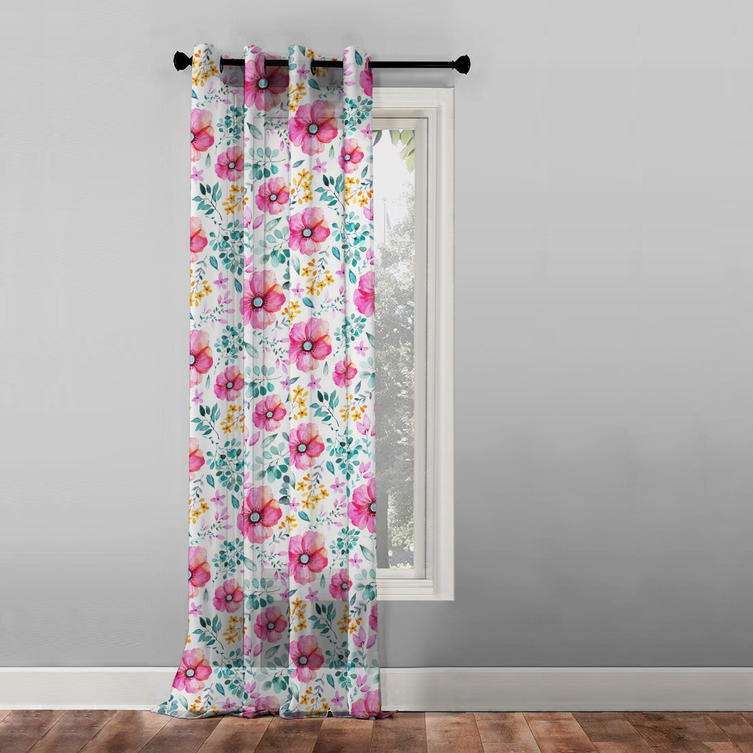 Elegant Floral Print Sheer Semi Transparent Curtain - Set Of 1pc -DS03A1