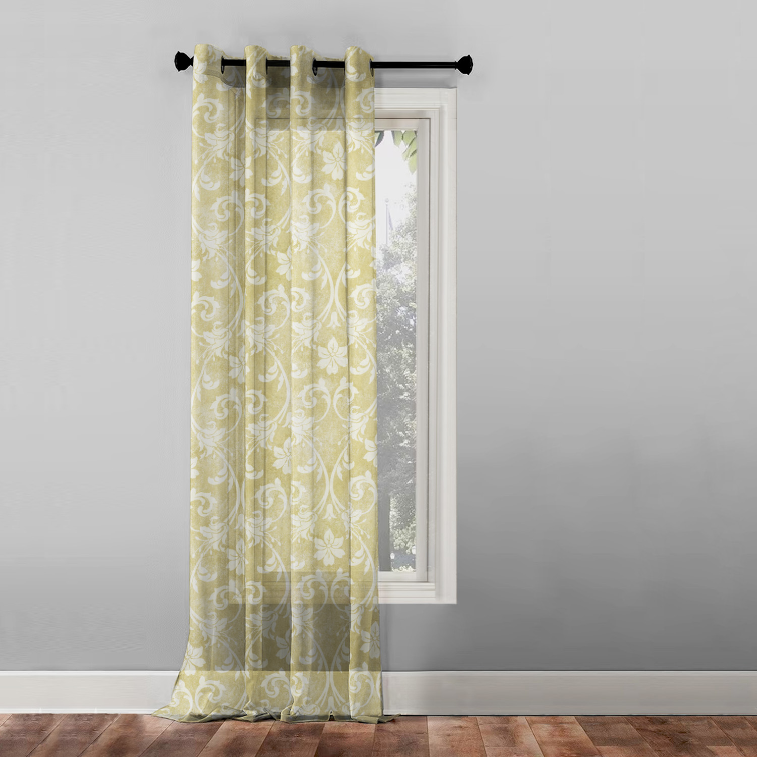 Elegant Ethnic and Damask Print Sheer Semi Transparent Curtain - Set Of 1pc -DS421B