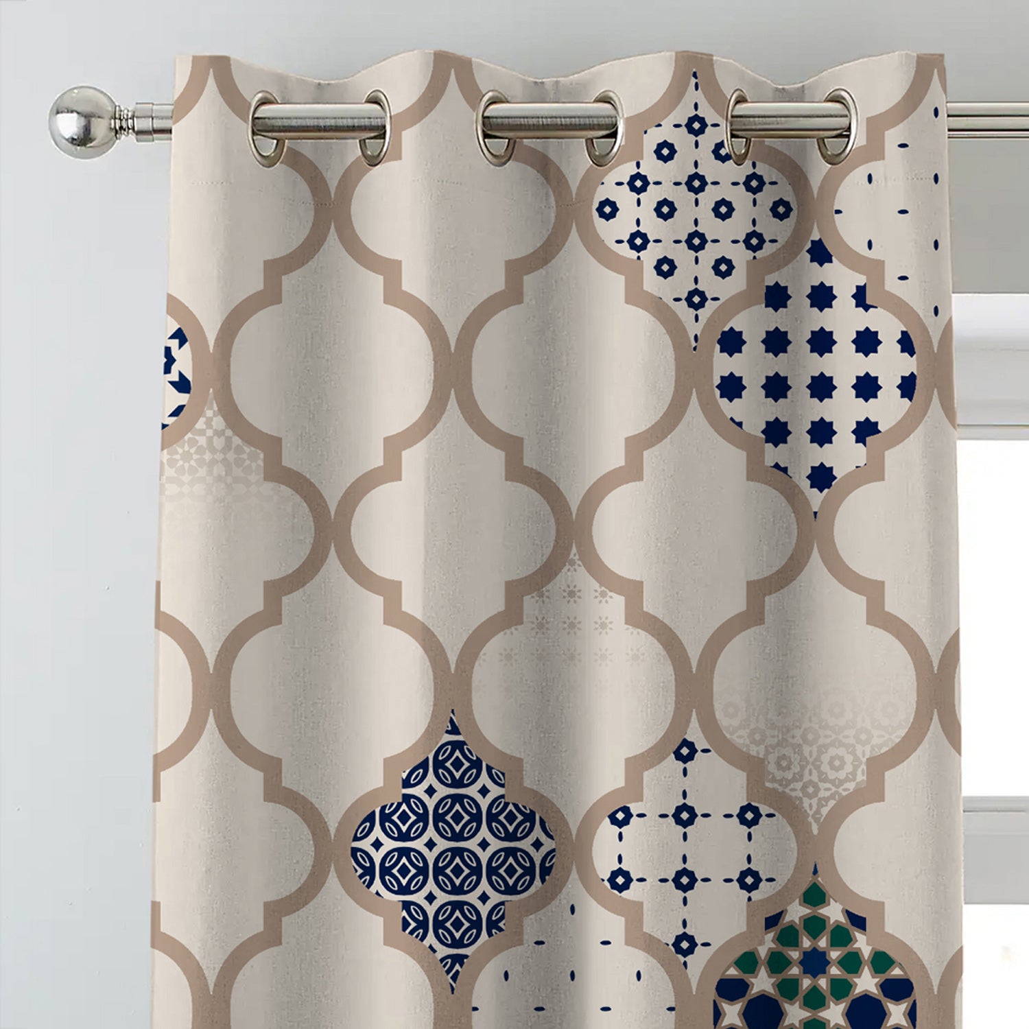 Elegant Ethnic & Ombre Print Combination Room Darkening Curtains - Set Of 4 Door Curtain (452AMR2) - Blue & Cream