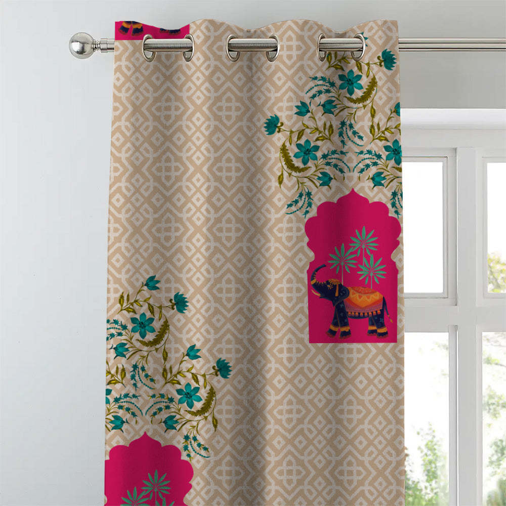 Elegant Ethenic Print Matt Finish Room Darkening Curtain Set of 2 - MTDS489C