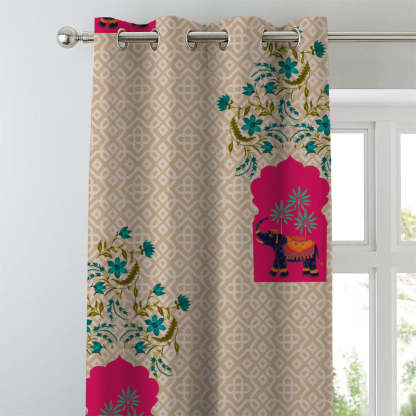 Elegant Ethenic Print Matt Finish  Room Darkening Curtain Set of 2 -  MTDS489C